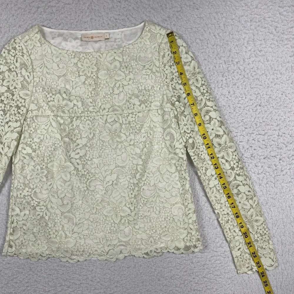 Tory Burch Shirt Womens 0 Julep Green Floral Lace Overlay Blouse Cottagecore Top